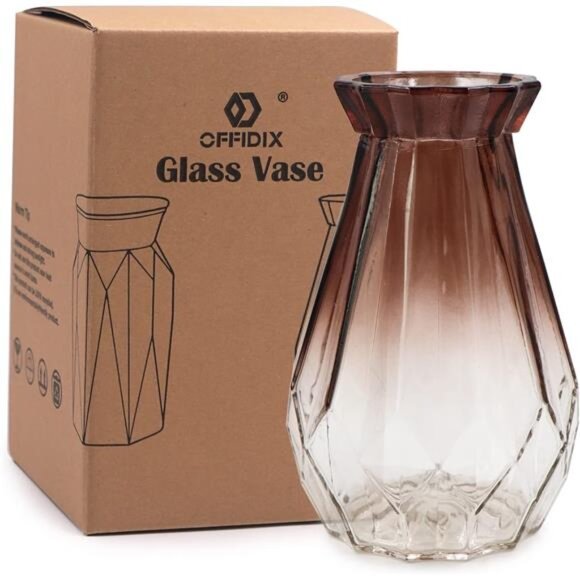 Glass Vase Gradient Multicolor with Geometric Faceted Design Art - Picture 6 of 7